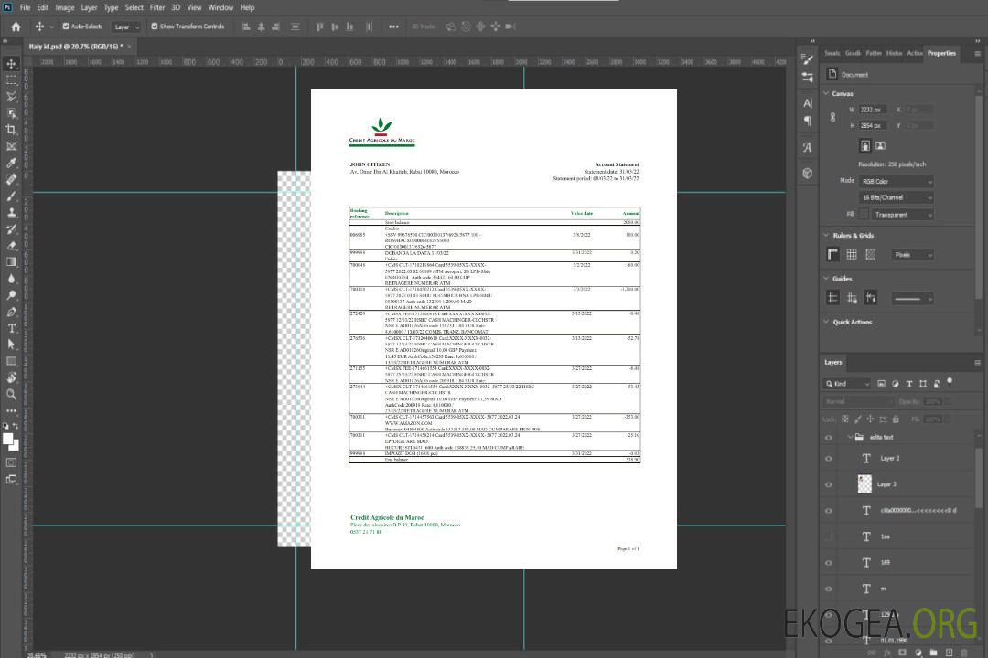 Relevé bancaire du Crédit Agricole Maroc template Relevé bancaire du Crédit Agricole Maroc template